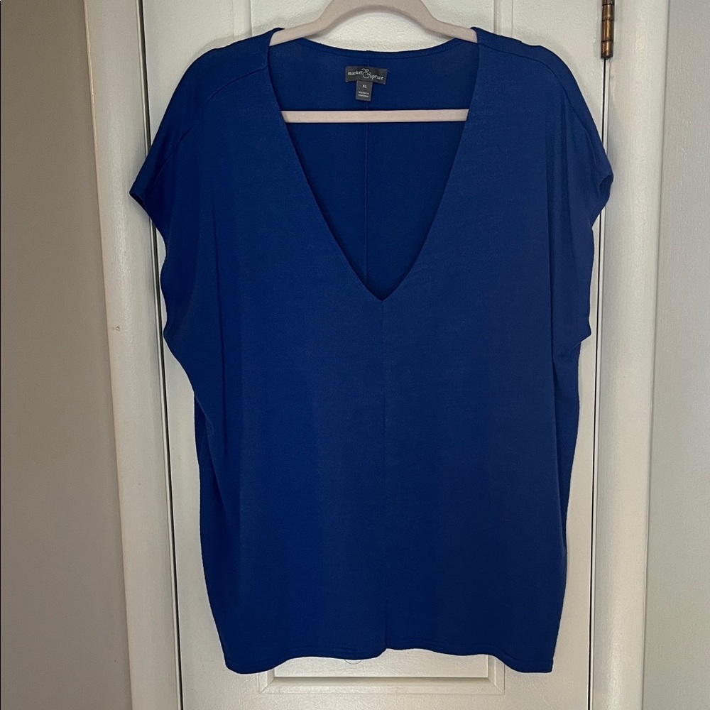 Market & Spruce Deep Blue V-Neck Blouse